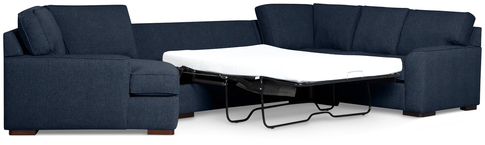 Sinclair Dark Blue Fabric Left Cuddler Memory Foam Sleeper Sectional