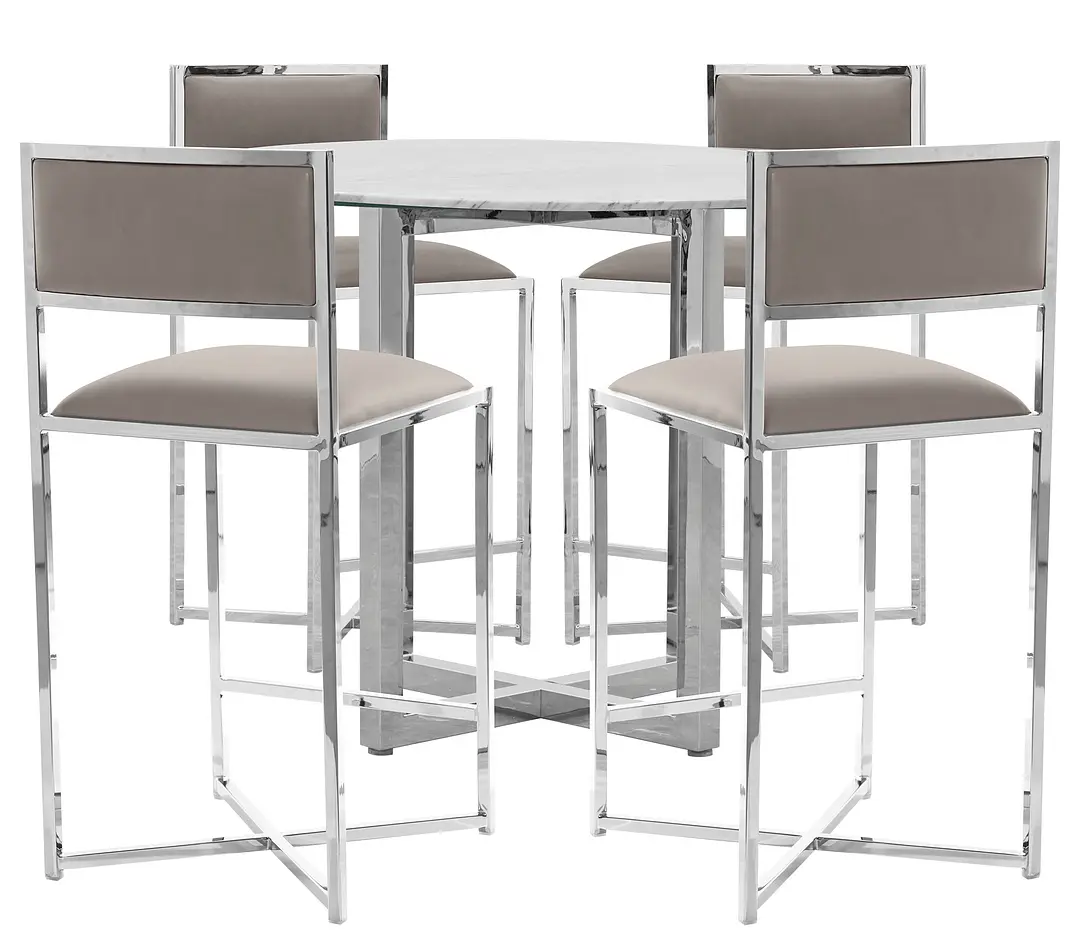 Amalfi Taupe Marble High Table & 4 Metal Barstools Amalfi Taupe Marble High Table & 4 Metal Barstools
