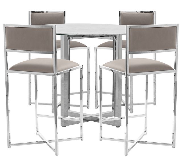 Amalfi Taupe Marble High Table & 4 Metal Barstools
