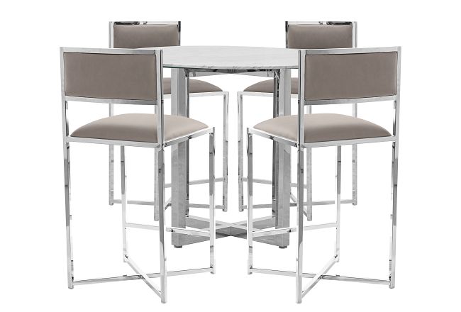 Amalfi Taupe Marble High Table & 4 Metal Barstools