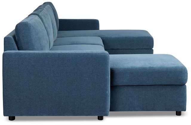 Addie Blue Fabric Double Chaise Sleeper Storage Sectional