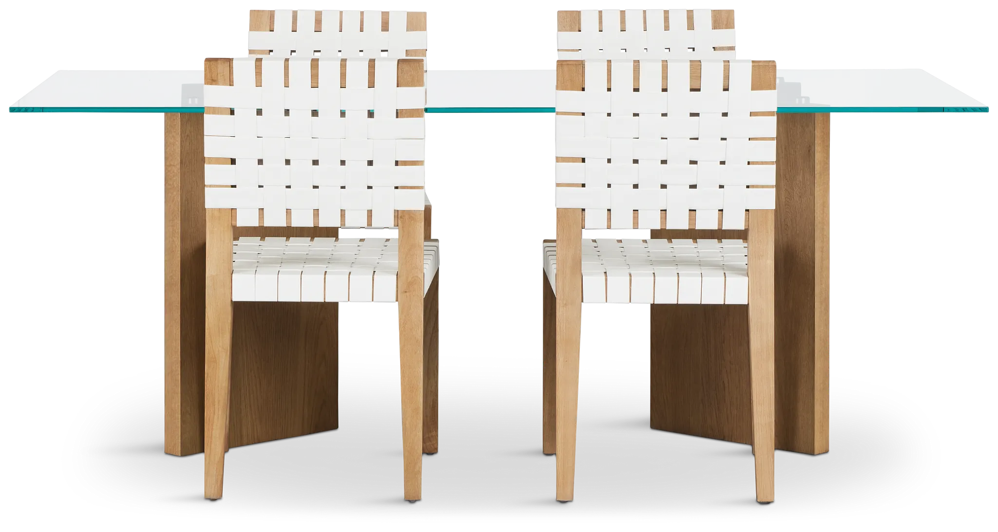 Haven Glass 80" Rectangular Table & 4 Woven Chairs