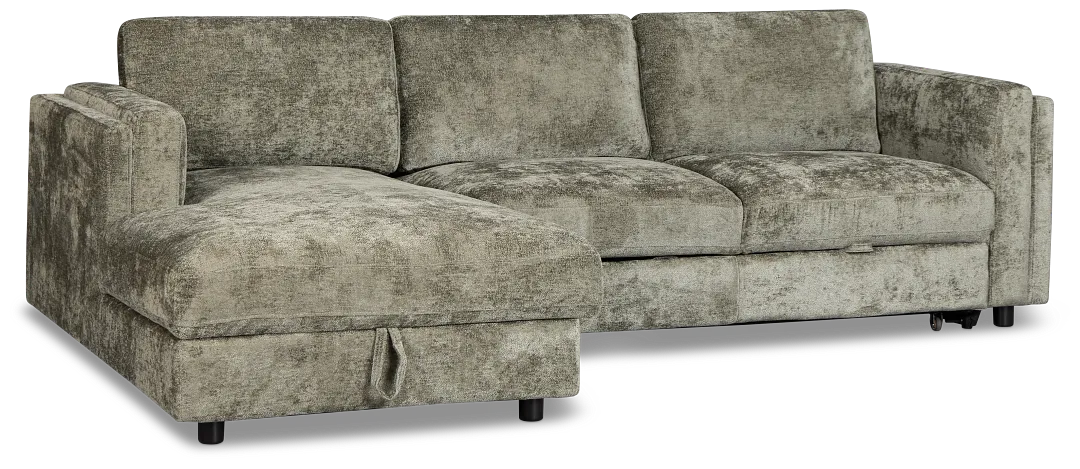 Farren Dark Green Fabric Small Left Chaise Storage Sleeper Sectional