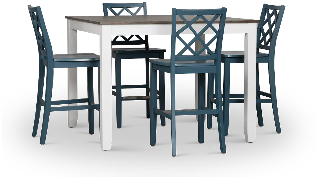 Edgartown Two-tone Square High Table & 4 Navy Wood Barstools Edgartown Two-tone Square High Table & 4 Navy Wood Barstools