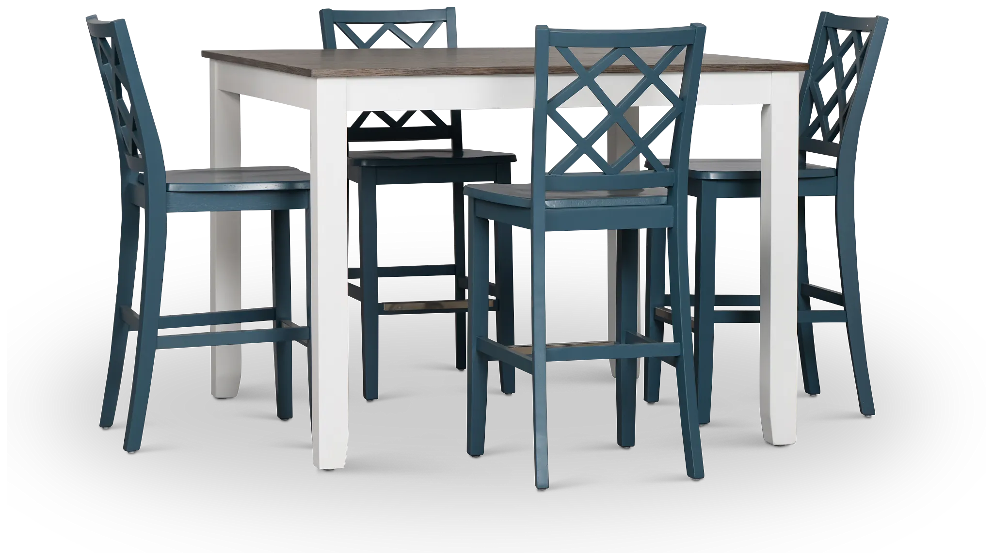 Edgartown Two-tone Square High Table & 4 Navy Wood Barstools