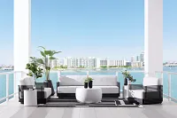 Monterey Black Aluminum Sofa With Light Gray Cushions