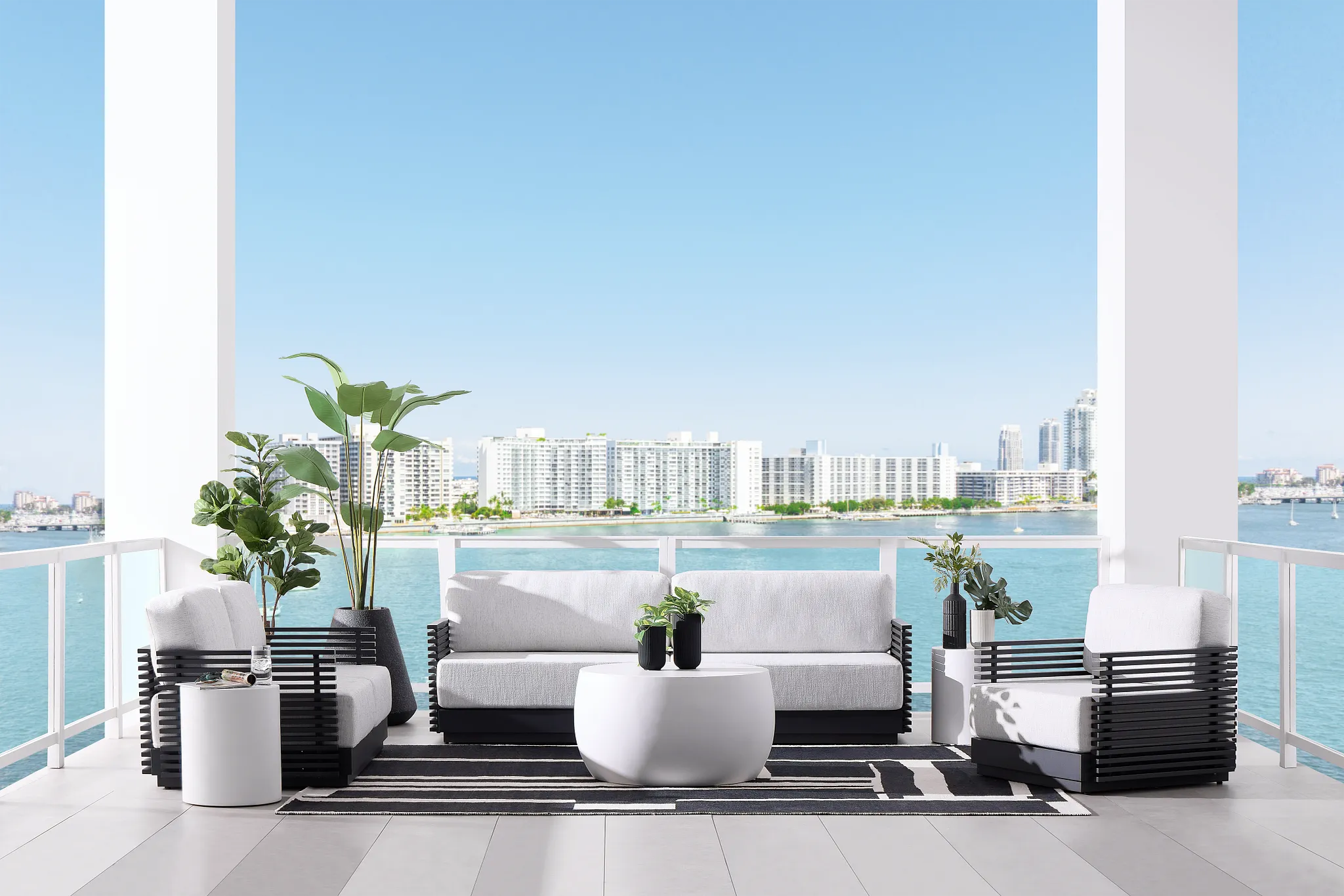 Monterey Black Aluminum Sofa With Light Gray Cushions