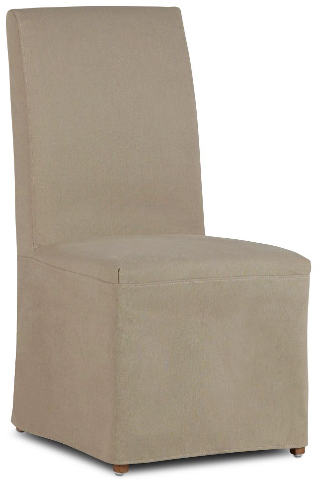 Destination Beige Long Slipcover Chair With Light Tone Leg