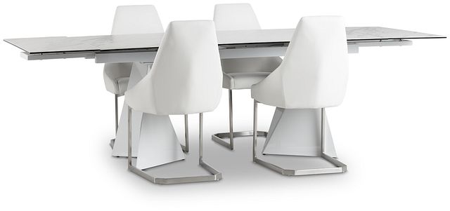 Monaco White Ceramic Table & 4 Upholstered Chairs