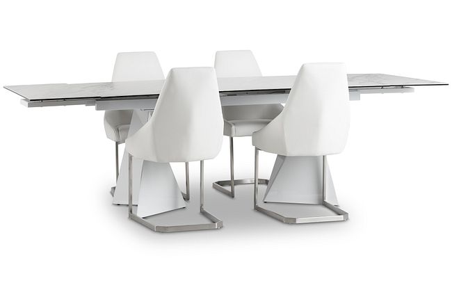 Monaco White Ceramic Table & 4 Upholstered Chairs