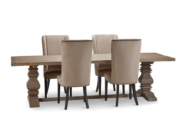 Hadlow Gray 110" Table & 4 Velvet Chairs