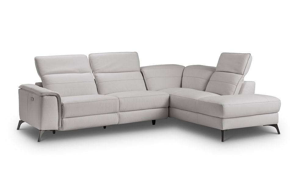 Pearson Gray Leather Right Bumper Power Reclining Sectional
