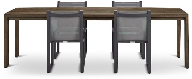 Linear 102" Teak Table & 4 Sling Side Chairs (2)