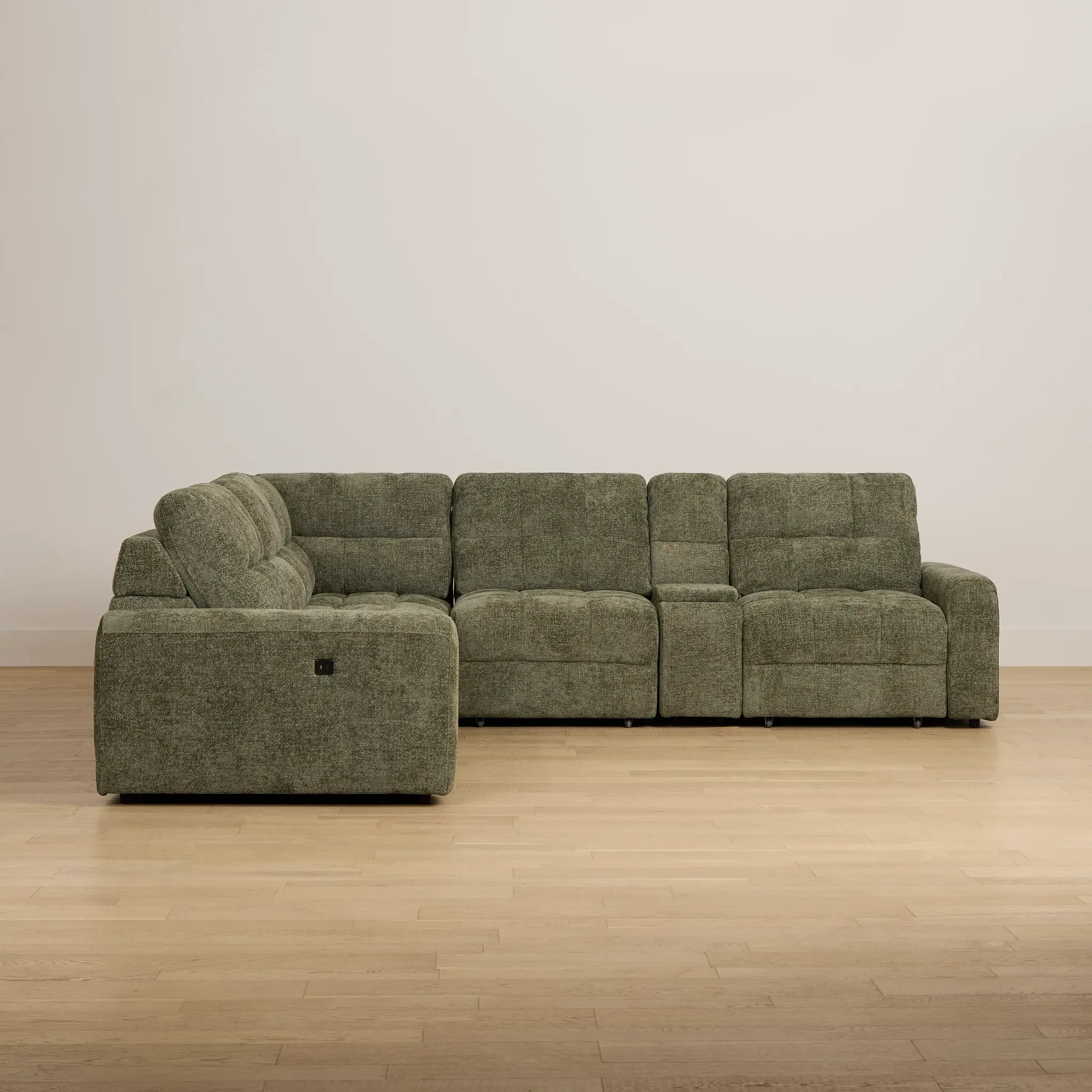 Hendrix Green Fabric Medium Tri Power 2 Arm Extension Chaise Sectional Hendrix Green Fabric Medium Tri Power 2 Arm Extension Chaise Sectional