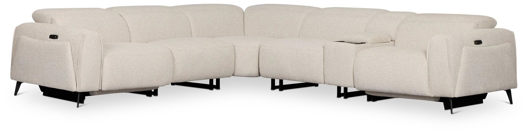 Reyna Light Beige Fabric Medium Dual Power 2-arm Reclining Sectional