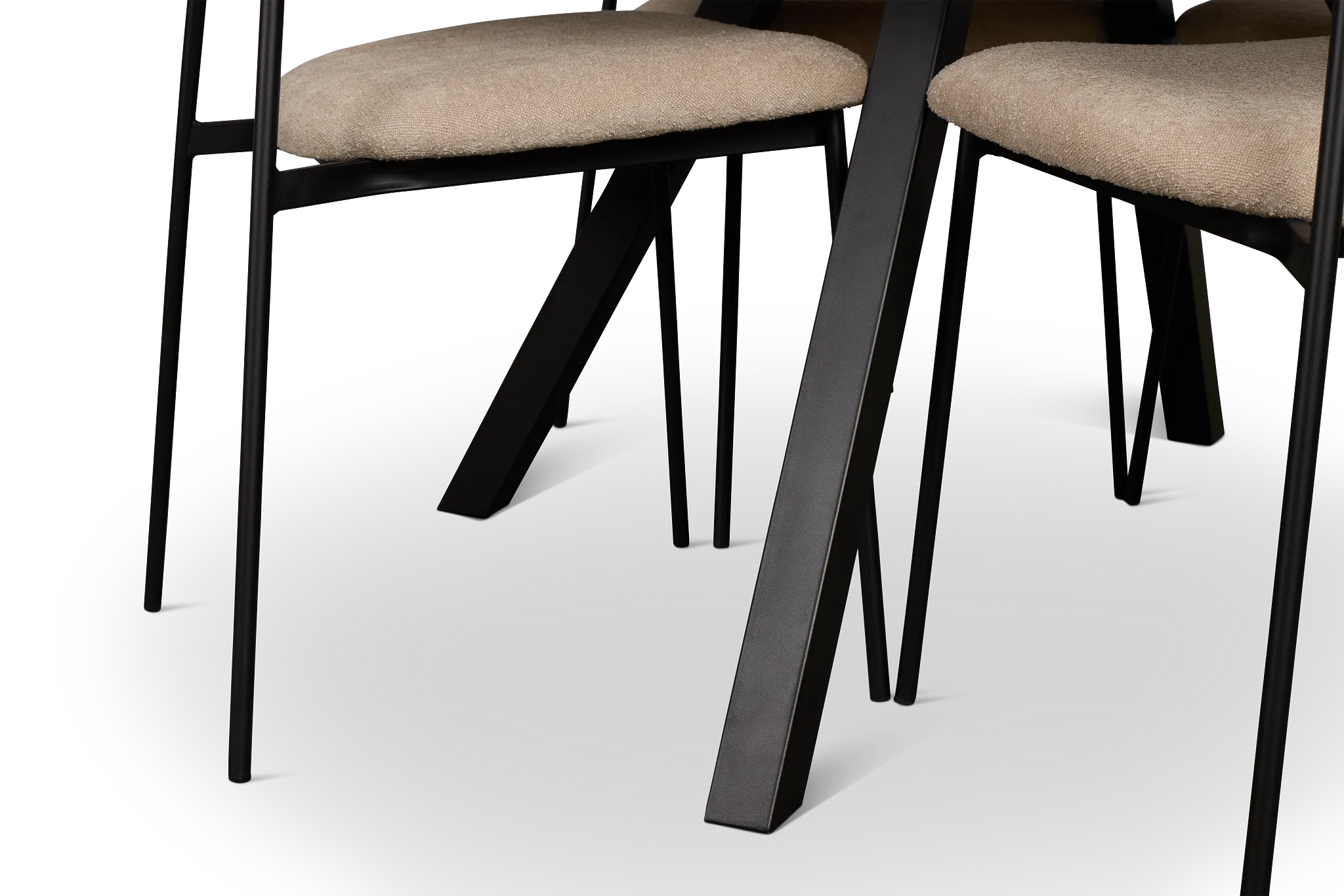 Lynden Light Tone Round Table & 4 Beige Woven Upholstered Side Chairs