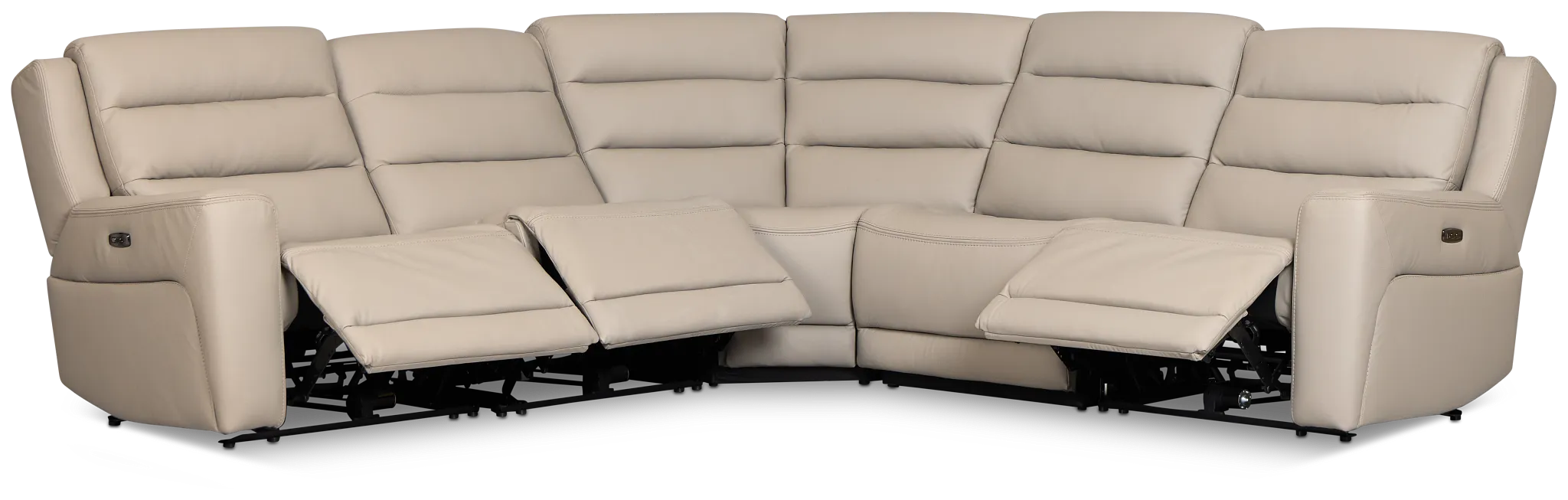 Wilder Taupe Leather Small Triple Power Reclining Two-arm Sectional