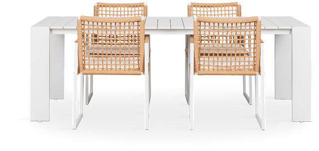 Sunrise White 86" Rectangular Table & 4 Teak Arm Chairs