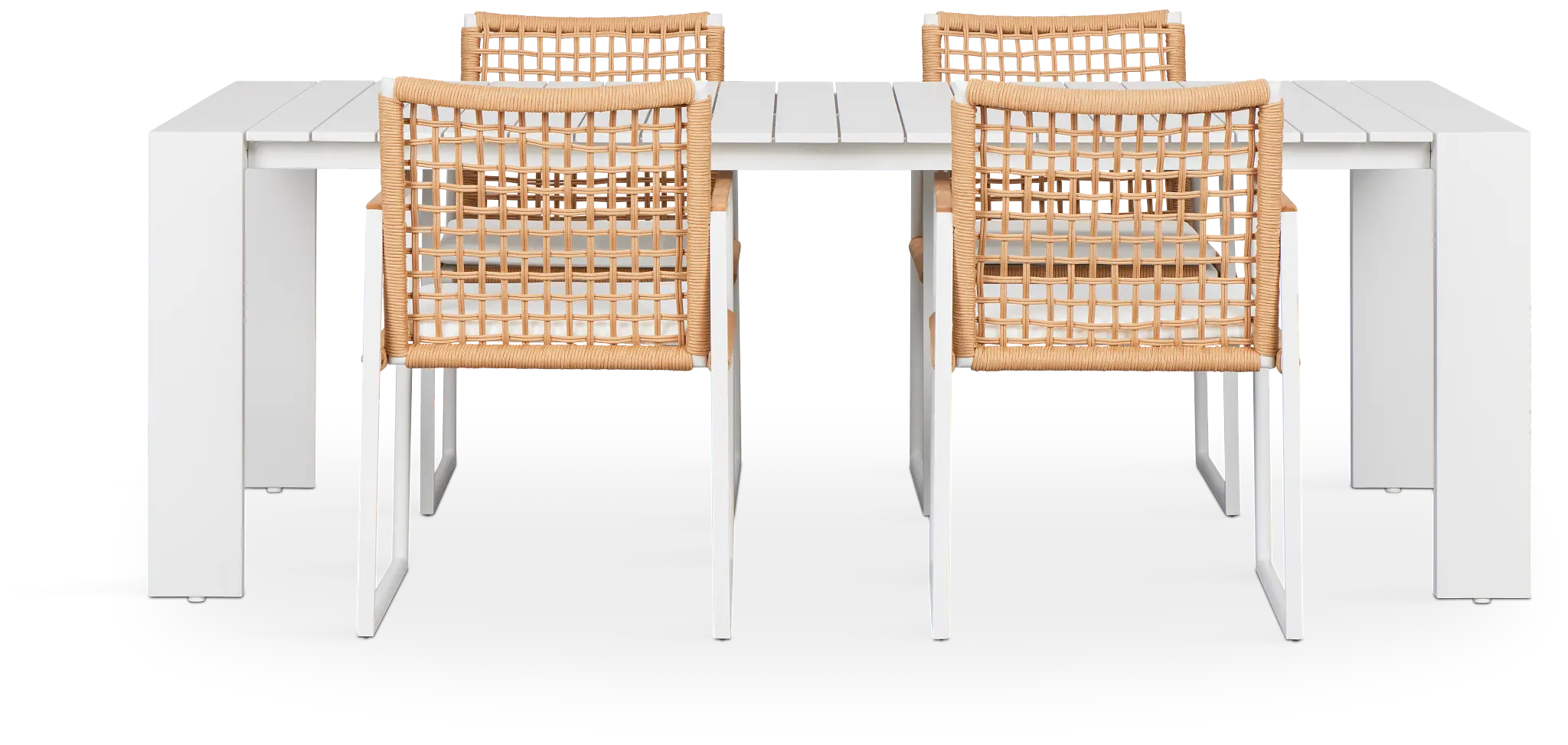 Sunrise White 86" Rectangular Table & 4 Teak Arm Chairs Sunrise White 86" Rectangular Table & 4 Teak Arm Chairs