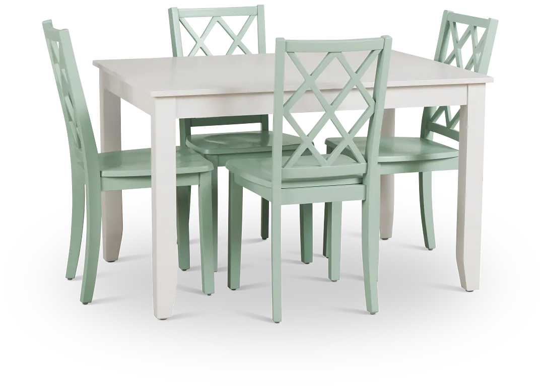Edgartown White Rect Table & 4 Light Blue Wood Chairs