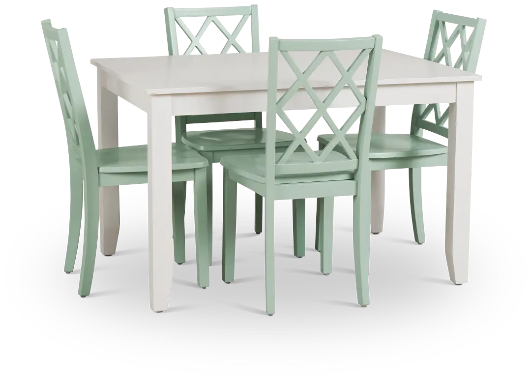 Edgartown White Rect Table & 4 Light Blue Wood Chairs Edgartown White Rect Table & 4 Light Blue Wood Chairs