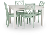 Edgartown White Rect Table & 4 Light Blue Wood Chairs