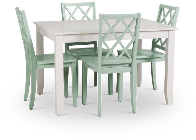 Edgartown White Rect Table & 4 Light Blue Wood Chairs