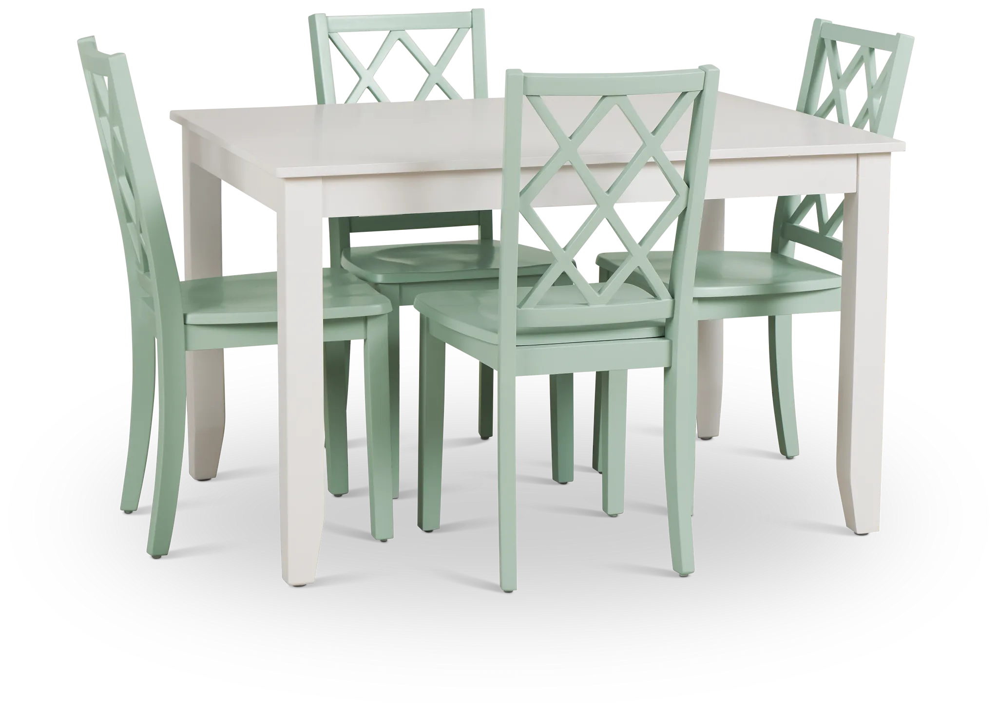 Edgartown White Rect Table &amp; 4 Light Blue Wood Chairs