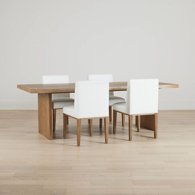 Haven Light Tone Wood Rectangular Table & 4 Upholstered Chairs