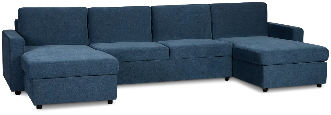 Addie Blue Fabric Double Chaise Sleeper Storage Sectional
