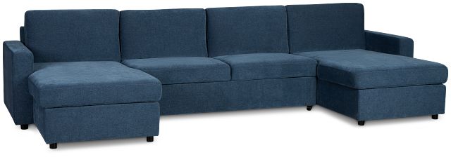 Addie Blue Fabric Double Chaise Sleeper Storage Sectional