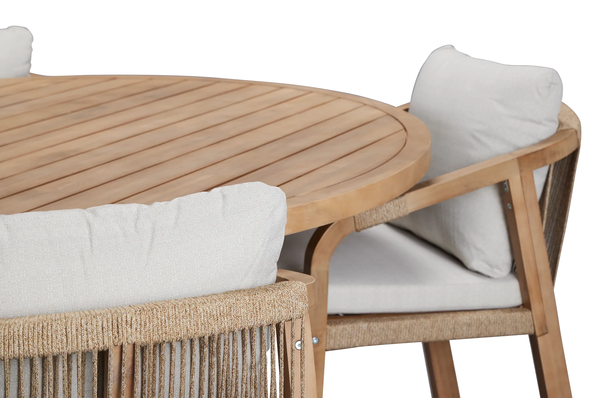 Laguna Light Tone Round Table & 4 Gray Cushioned Chairs