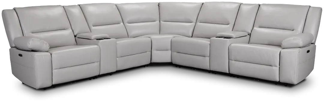 Peyton Light Gray Lthr/vinyl Large Triple Power Reclining Two-arm Sectional