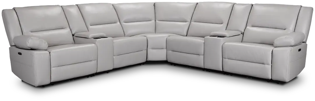 Peyton Light Gray Lthr/vinyl Large Triple Power Reclining Two-arm Sectional Peyton Light Gray Lthr/vinyl Large Triple Power Reclining Two-arm Sectional