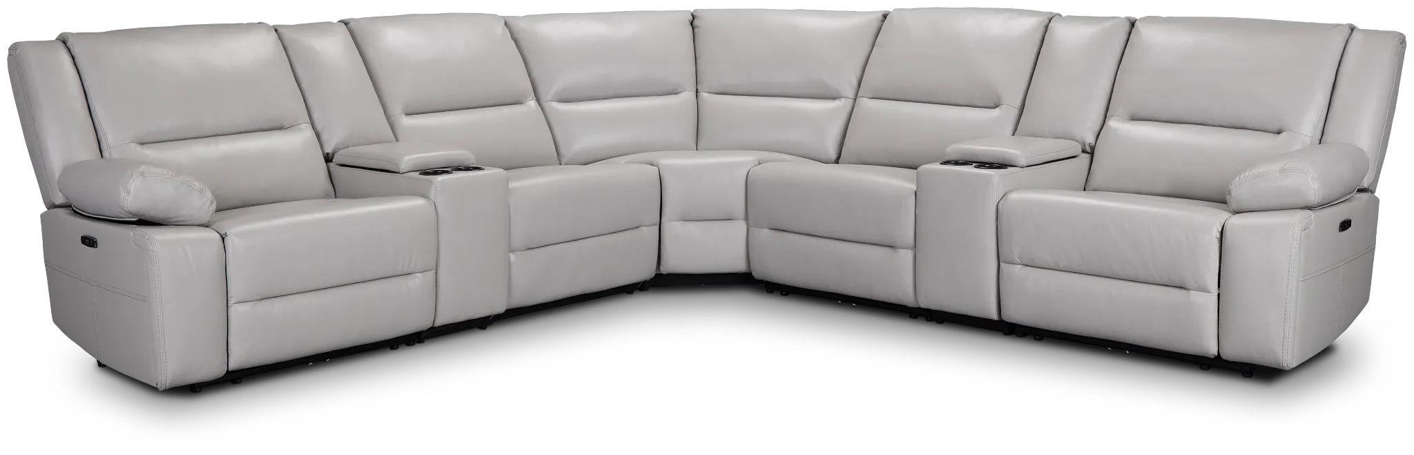 Peyton Light Gray Lthr/vinyl Large Triple Power Reclining Two-arm Sectional