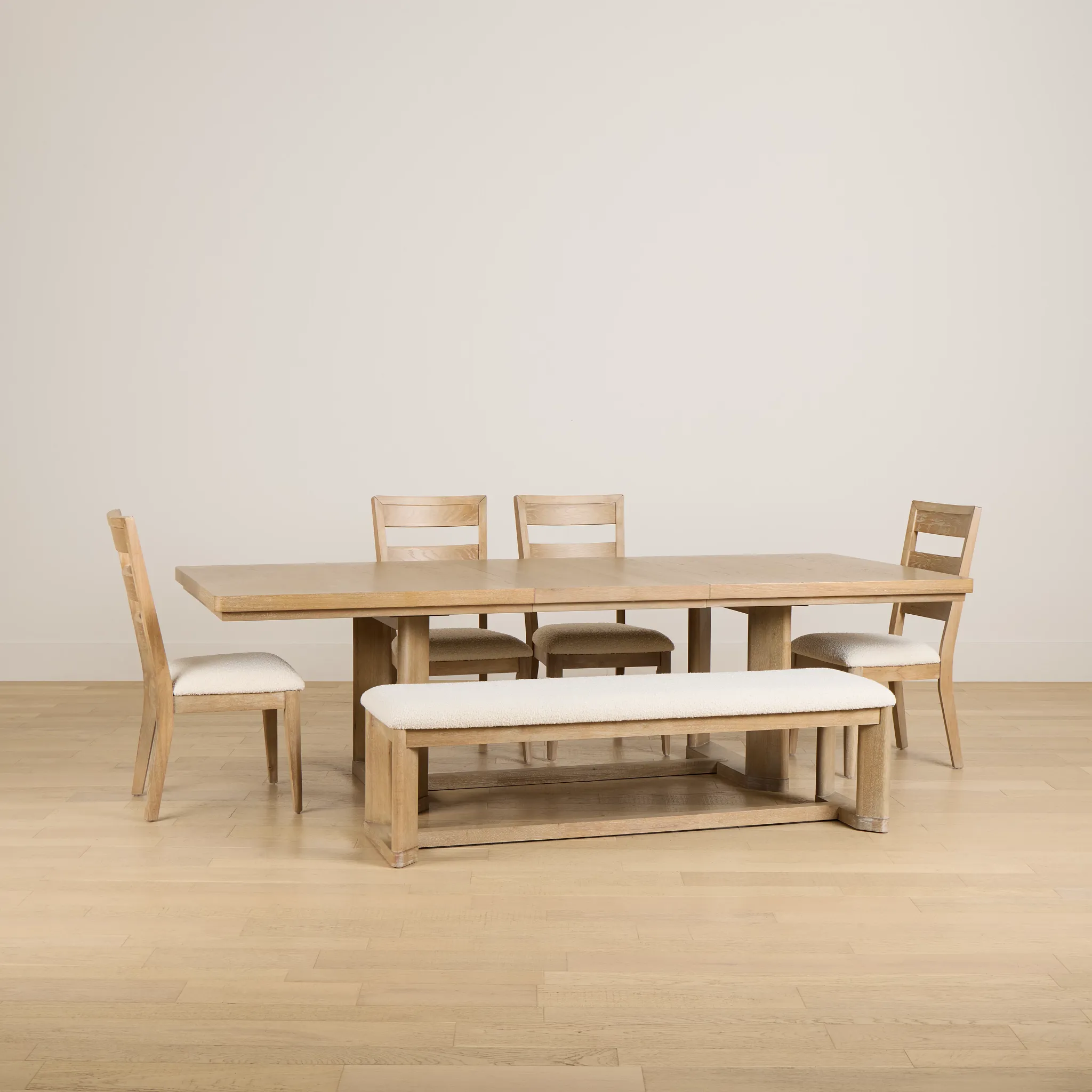 Alton Light Tone Rectangular Table With 4 Side Chairs & Bench