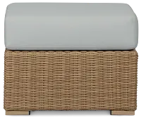 Montecito Light Tone Small Ottoman With Light Blue Cushions