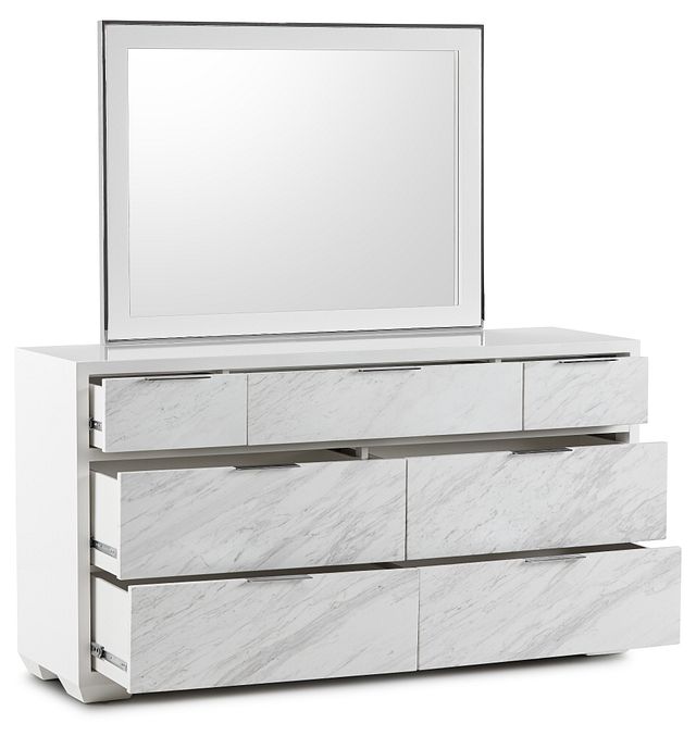 Ocean Drive White Marble Dresser & Mirror