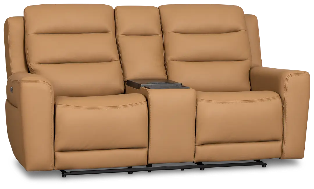 Wilder Brown Leather Power Reclining Console Loveseat With Refrigerator Wilder Brown Leather Power Reclining Console Loveseat With Refrigerator
