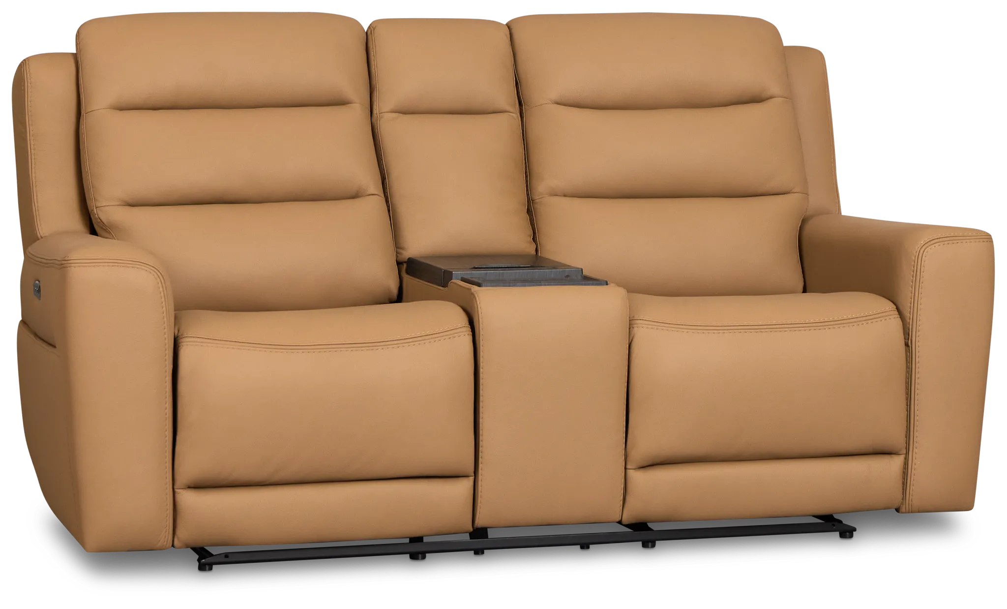 Wilder Brown Leather Power Reclining Console Loveseat With Refrigerator
