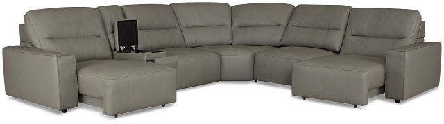 Rudy Gray Lthr/vinyl Medium Dual Power 2 Arm Extension Chaise Sectional