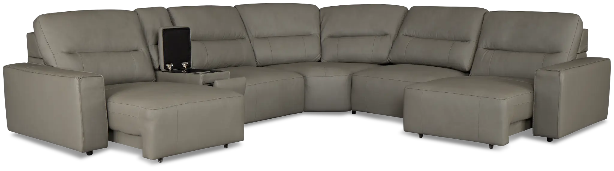 Rudy Gray Lthr/vinyl Medium Dual Power 2 Arm Extension Chaise Sectional Rudy Gray Lthr/vinyl Medium Dual Power 2 Arm Extension Chaise Sectional