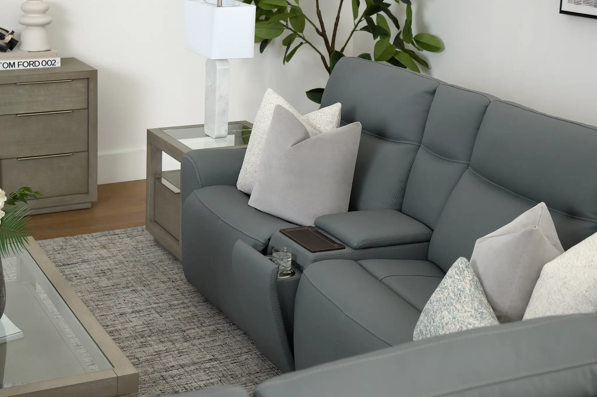Flexsteel Sterling Blue Lthr/vinyl Medium Triple Power 2-arm Sectional Flexsteel Sterling Blue Lthr/vinyl Medium Triple Power 2-arm Sectional