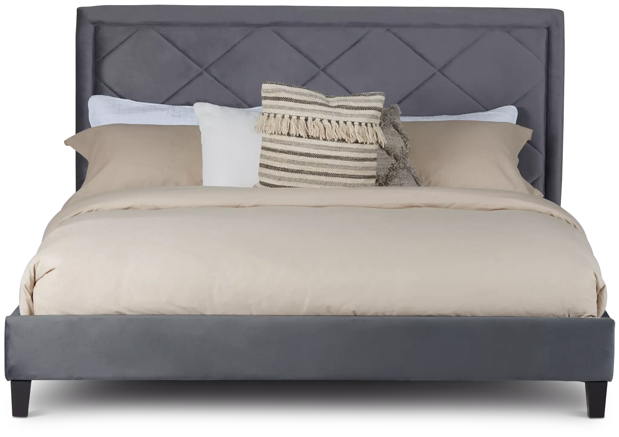 Collin Dark Gray Velvet Platform Bed Collin Dark Gray Velvet Platform Bed