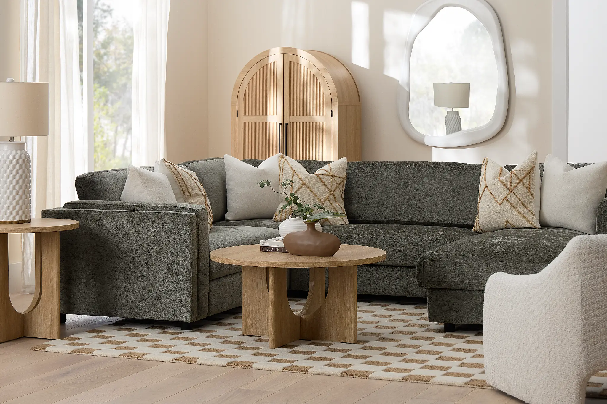 Farren Dark Green Fabric Medium Right Chaise Sleeper Sectional Farren Dark Green Fabric Medium Right Chaise Sleeper Sectional