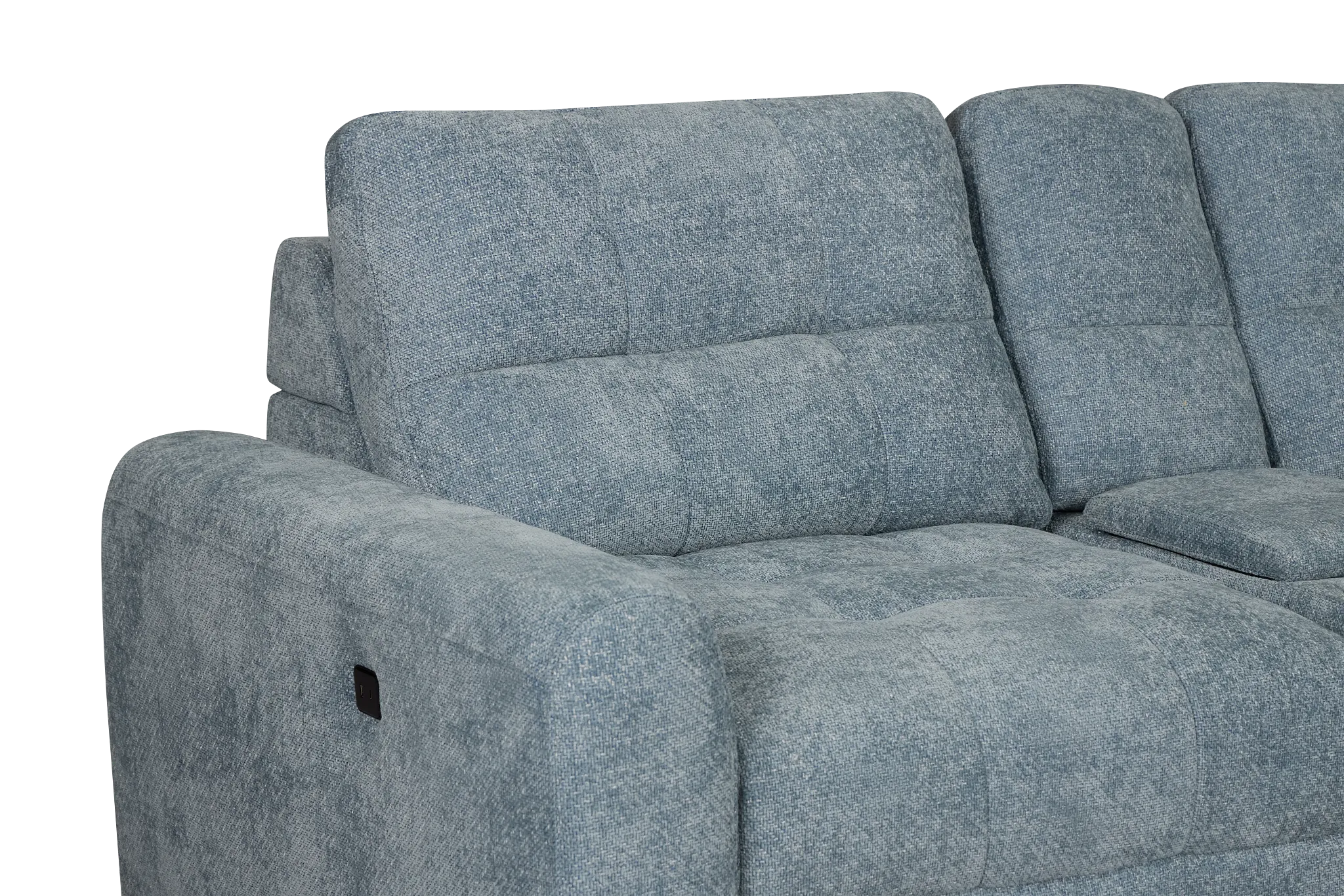 Hendrix Light Blue Fabric Power Extension Chaise Console Loveseat