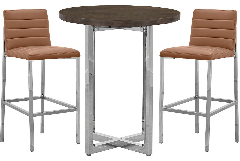 Amalfi Brown Wood Pub Table 2 Upholstered Barstools Dining Room Dining Sets City Furniture