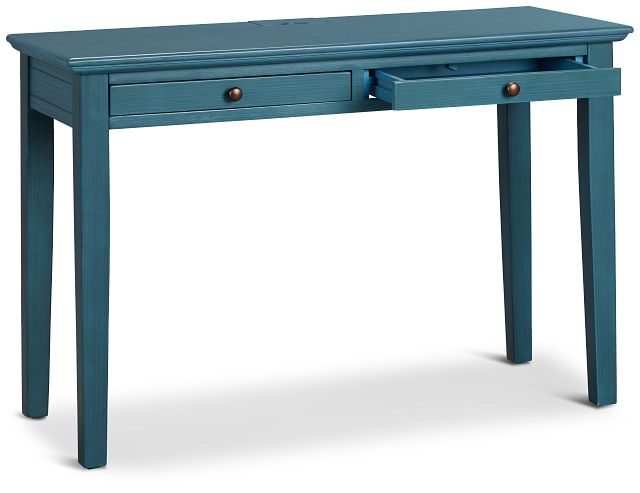 teal colored desk