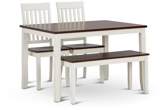 Santos White Two-tone Table, 2 Chairs & Bench (1)