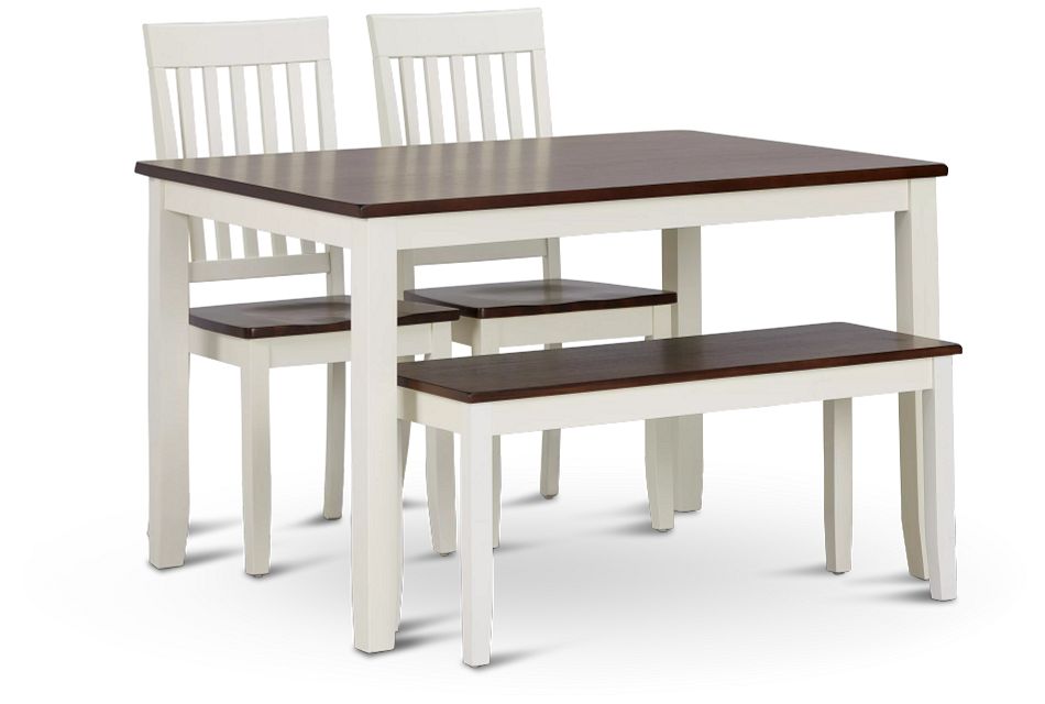 Santos White Twotone Table, 2 Chairs & Bench